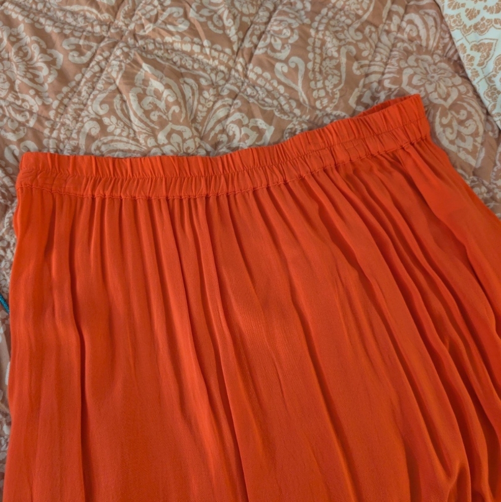 Old Navy Tropical Maxi Spitfire Midi Skirt, L, Orangish Red, 100% Rayon, EUC - Picture 6 of 7
